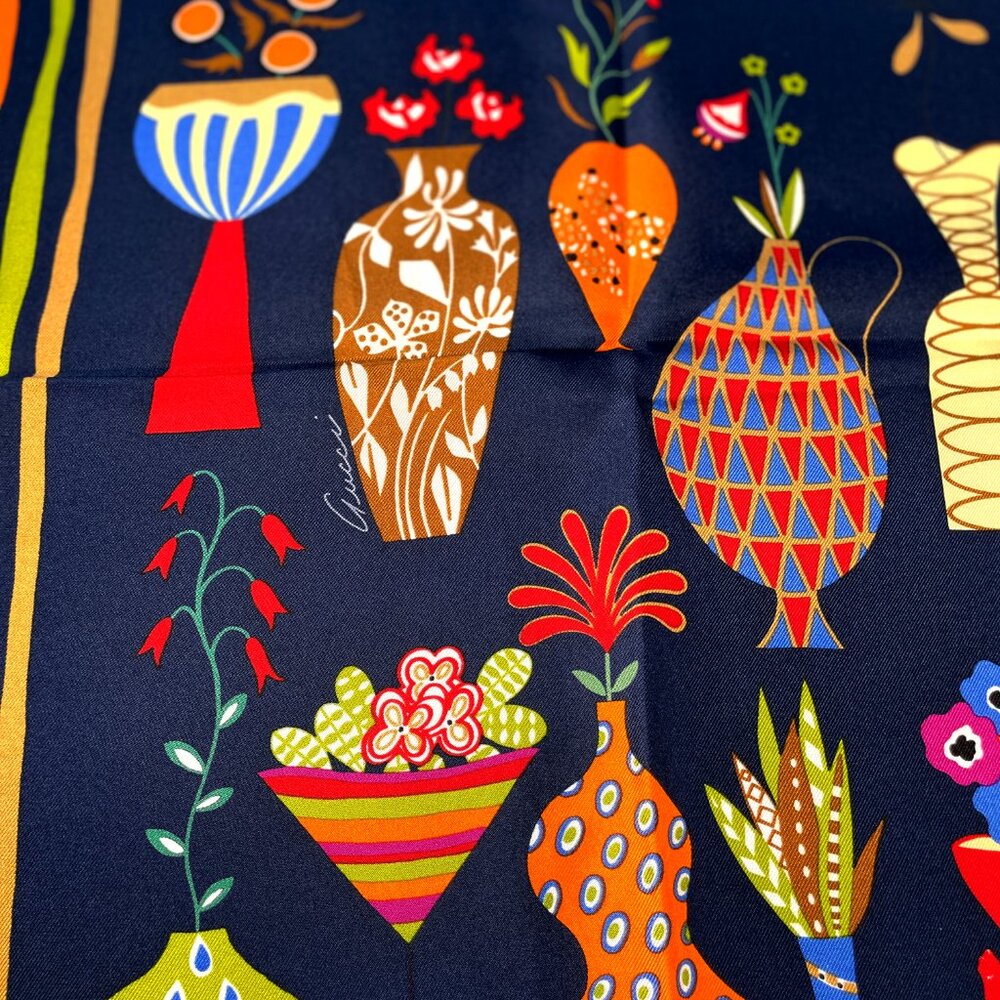 NWT Gucci Silk Scarf – Colorful Vase Print | Made in Italy - Picture 13 of 15